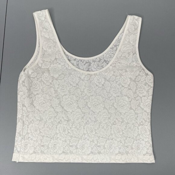 Maidenform Tops - Vintage‎ Y2K Floral Lace Sheer Tank Top Cropped Romantic Coquette Sexy White L